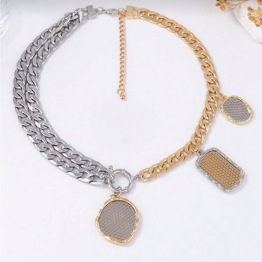 Dual-Tone Heirloom Chain Necklace with Sculpted Medallions - Picture 7 of 8